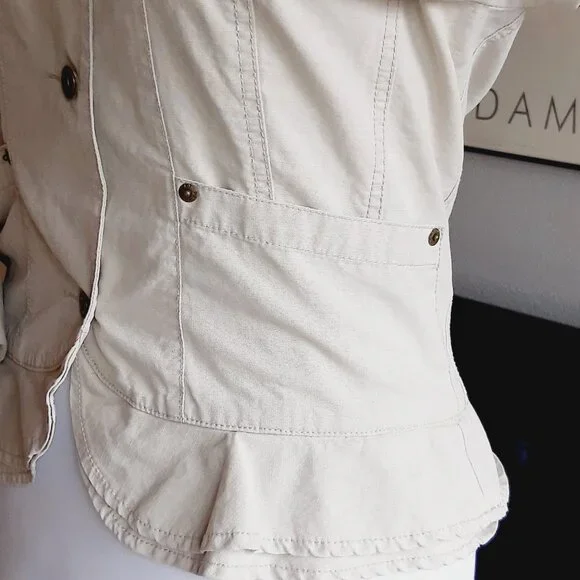 VTG DKNY JEANS tan cotton canvas military utility peplum jacket Sz M - Picture 5 of 12